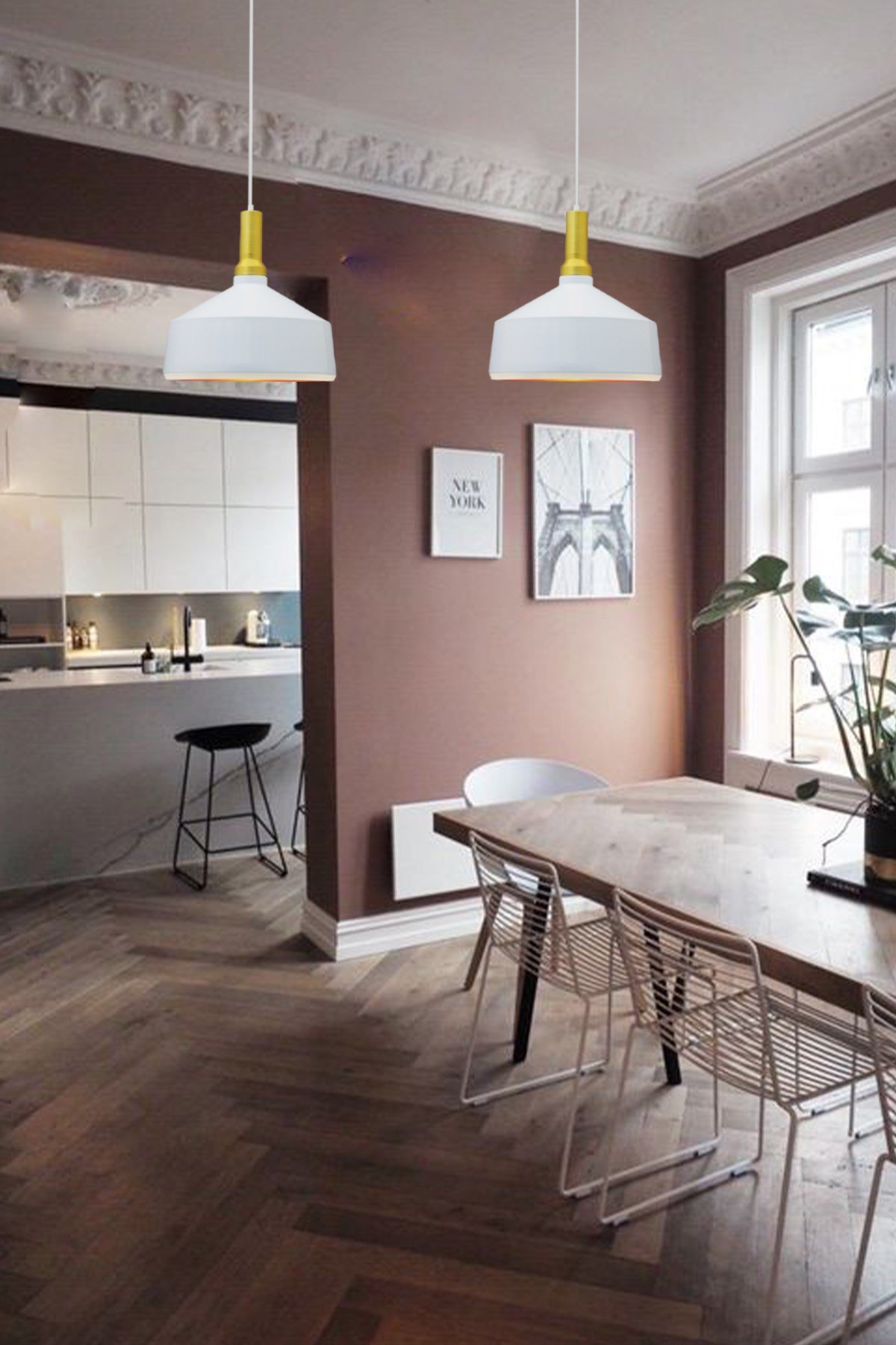 Bamyum İkili Geniş Beyaz Avize