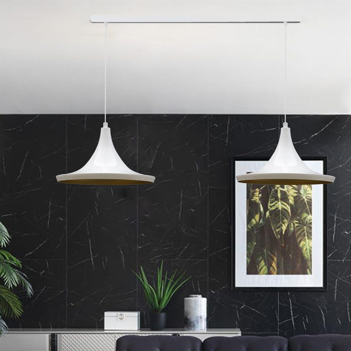 Bamyum İkili Geniş Beyaz Sarkıt Avize