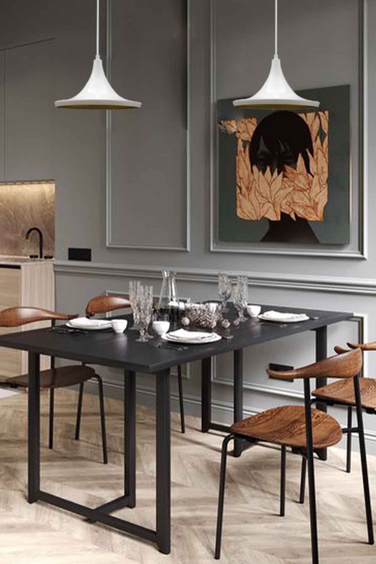 Bamyum İkili Geniş Beyaz Sarkıt Avize