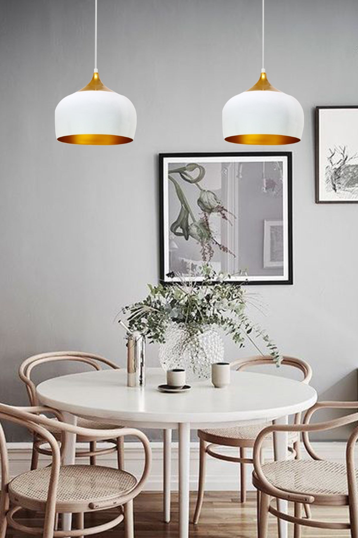 Bamyum İkili Geniş Çember Beyaz Avize