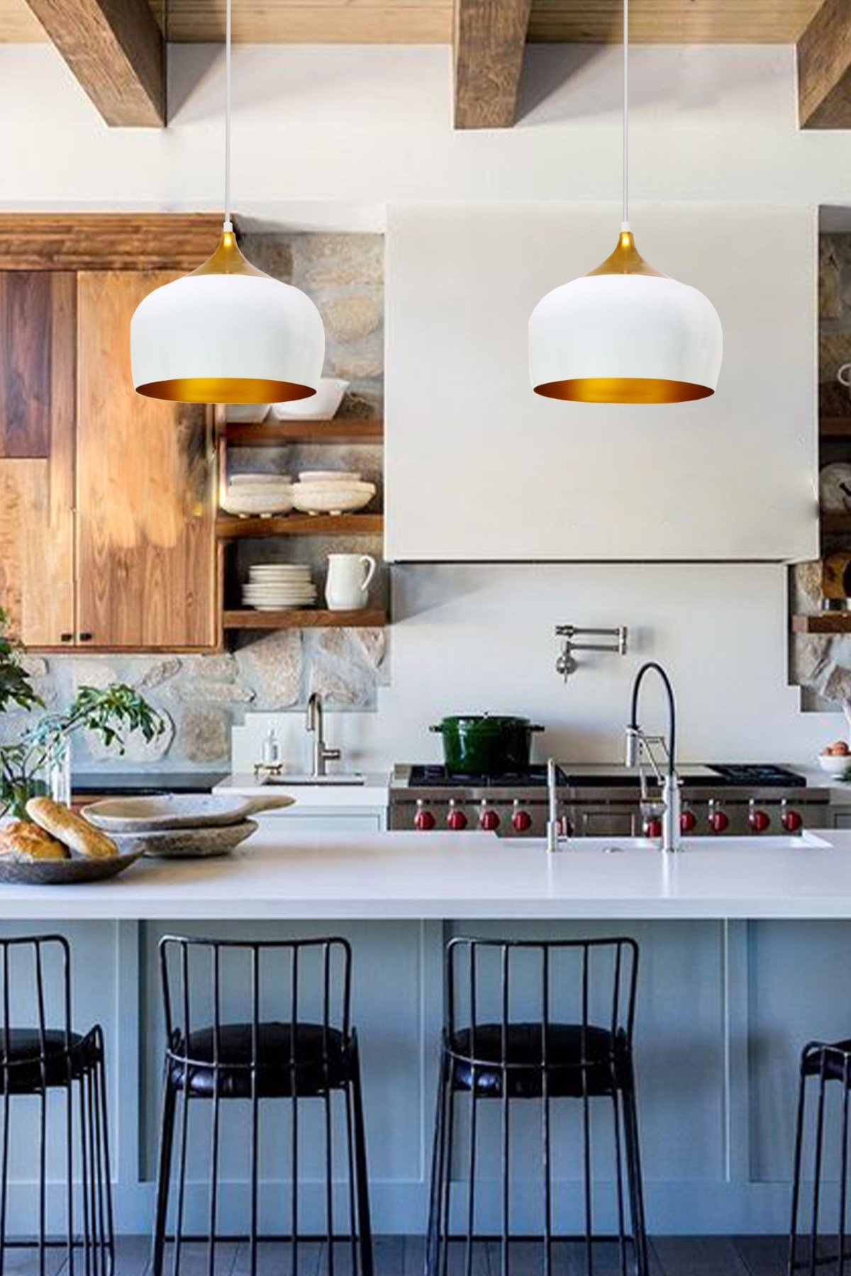 Bamyum İkili Geniş Çember Beyaz Avize