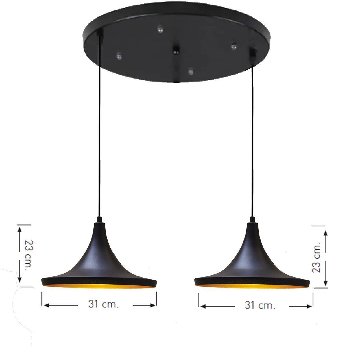 Bamyum İkili Geniş Circle Siyah Sarkıt Avize