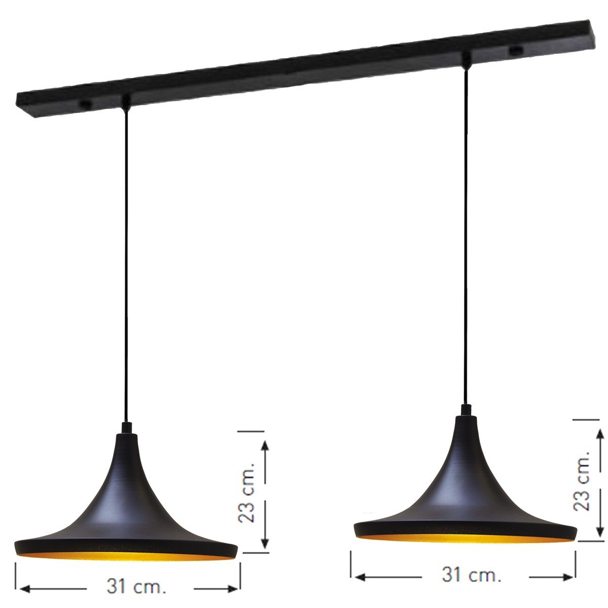 Bamyum İkili Geniş Siyah Sarkıt Avize