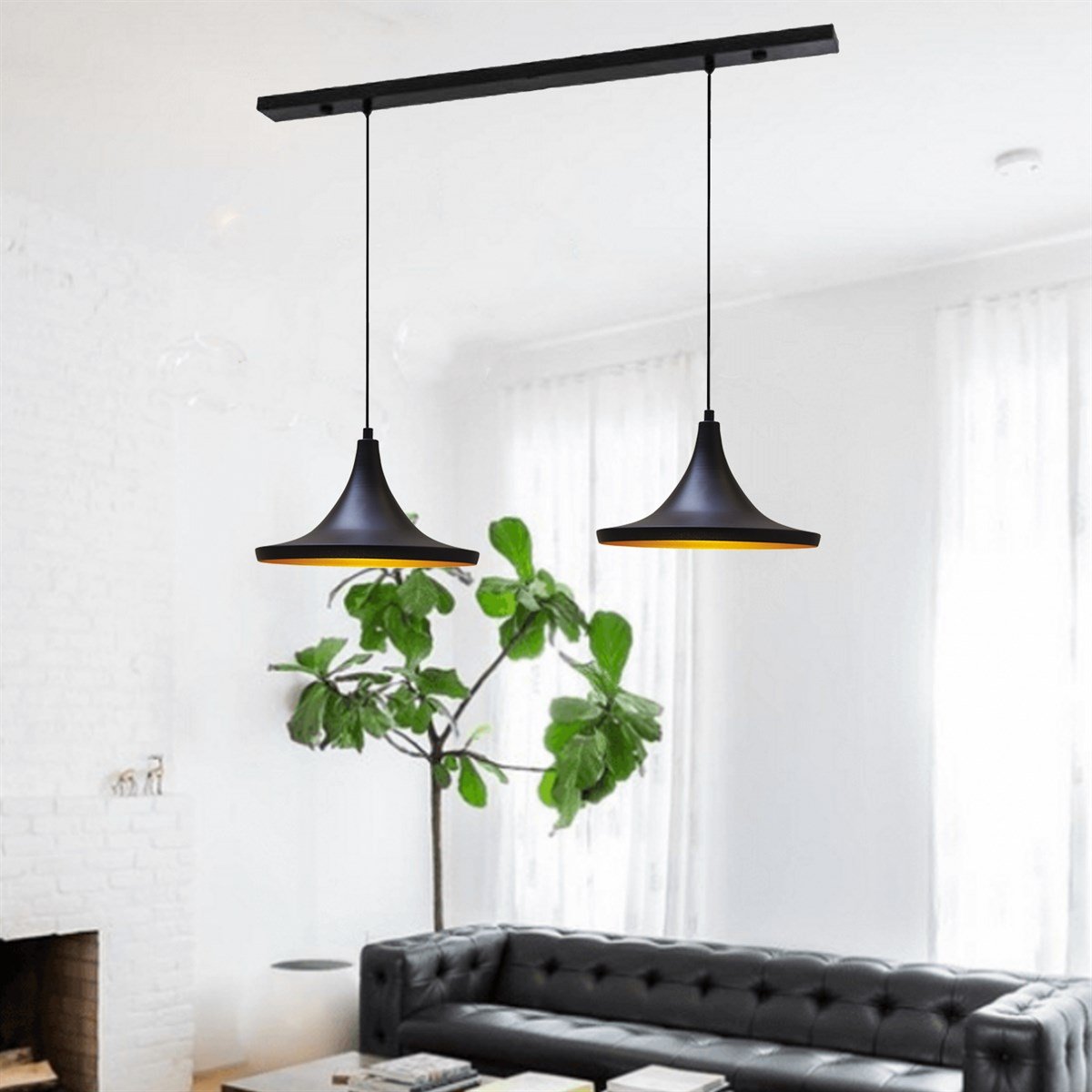 Bamyum İkili Geniş Siyah Sarkıt Avize