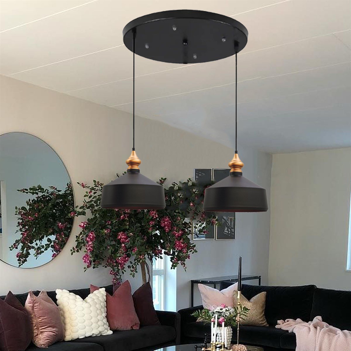 Bamyum İkili Köşeli Circle Siyah Avize