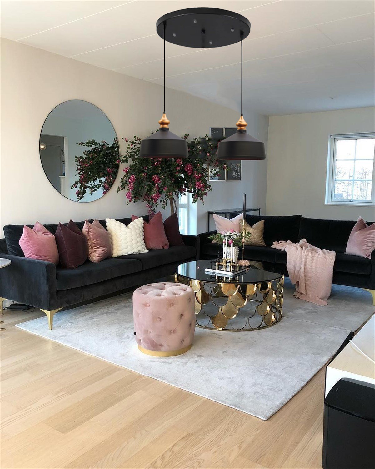 Bamyum İkili Köşeli Circle Siyah Avize