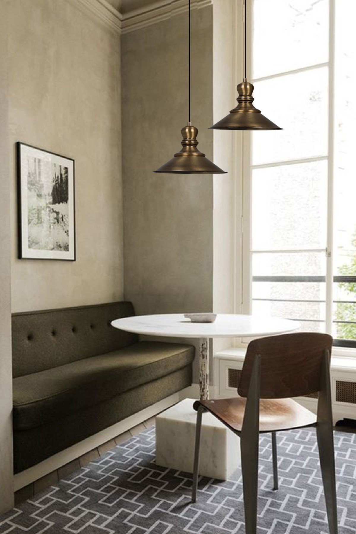 Bamyum İkili Nantes Circle Eskitme Rengi Metal Sarkıt Avize  Lamba Rustik Vintage Iç Mekan Ofis Cafe