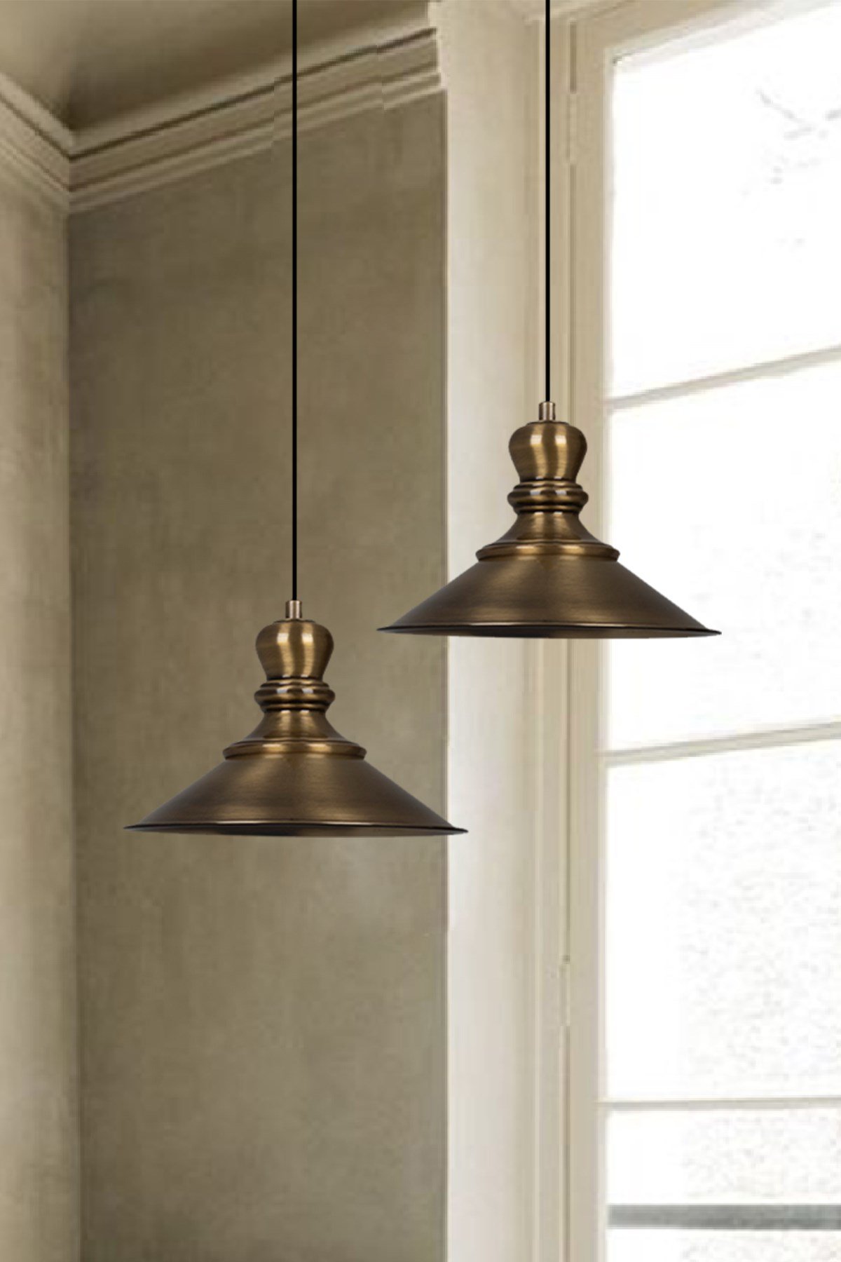 Bamyum İkili Nantes Circle Eskitme Rengi Metal Sarkıt Avize  Lamba Rustik Vintage Iç Mekan Ofis Cafe