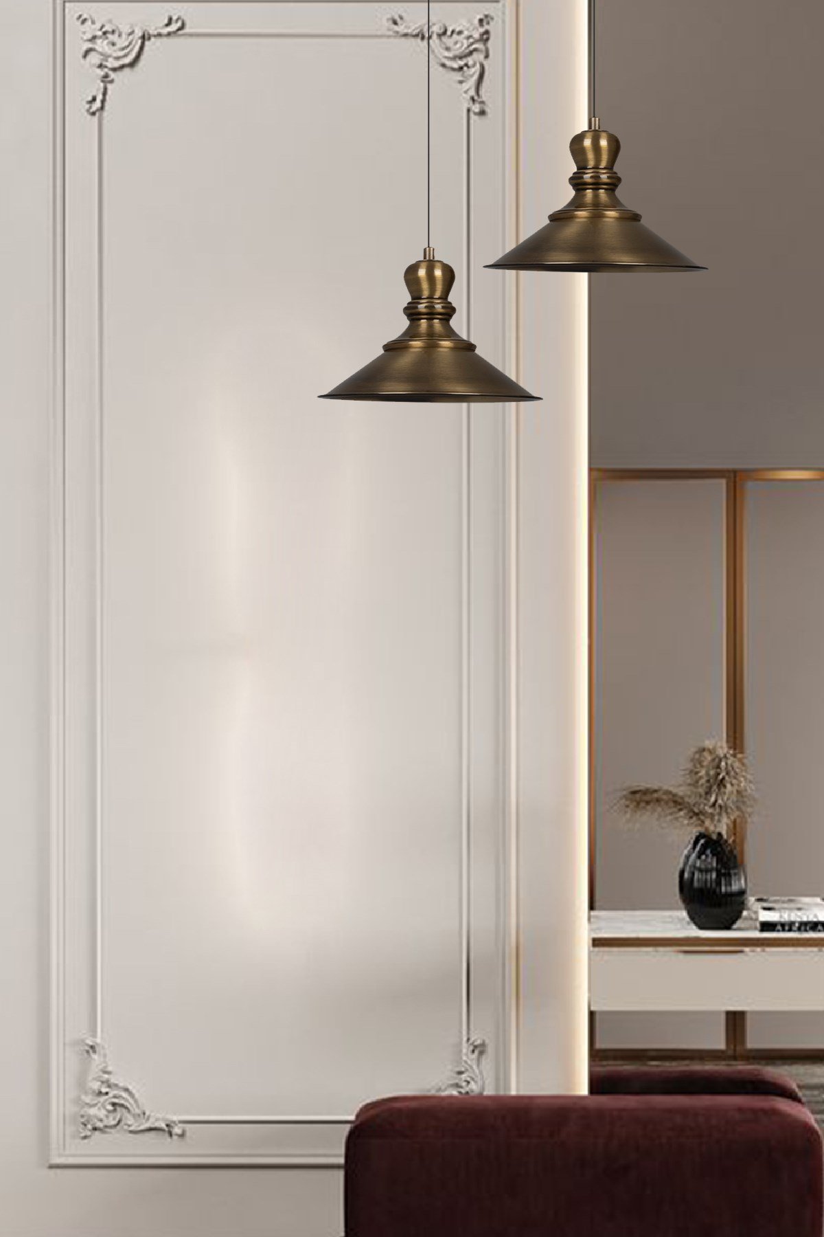 Bamyum İkili Nantes Circle Eskitme Rengi Metal Sarkıt Avize  Lamba Rustik Vintage Iç Mekan Ofis Cafe