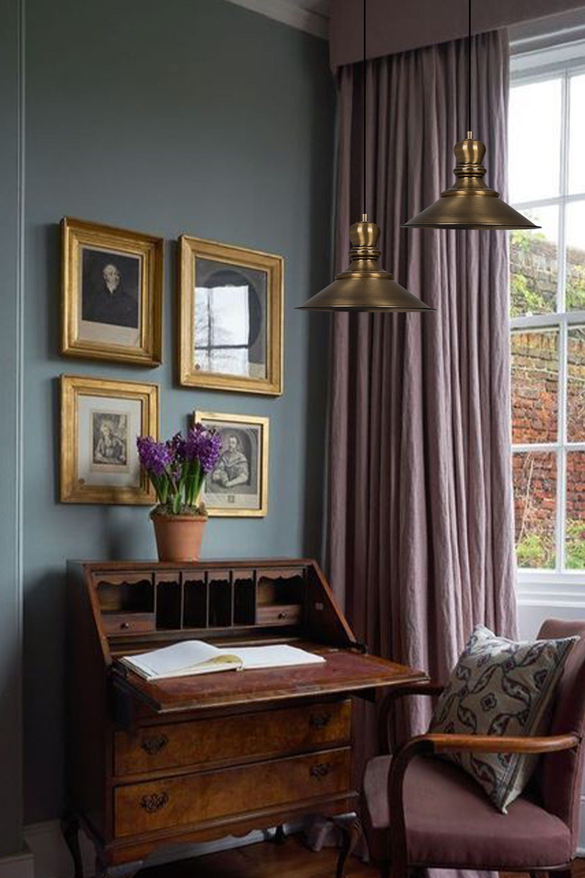 Bamyum İkili Nantes Circle Eskitme Rengi Metal Sarkıt Avize  Lamba Rustik Vintage Iç Mekan Ofis Cafe