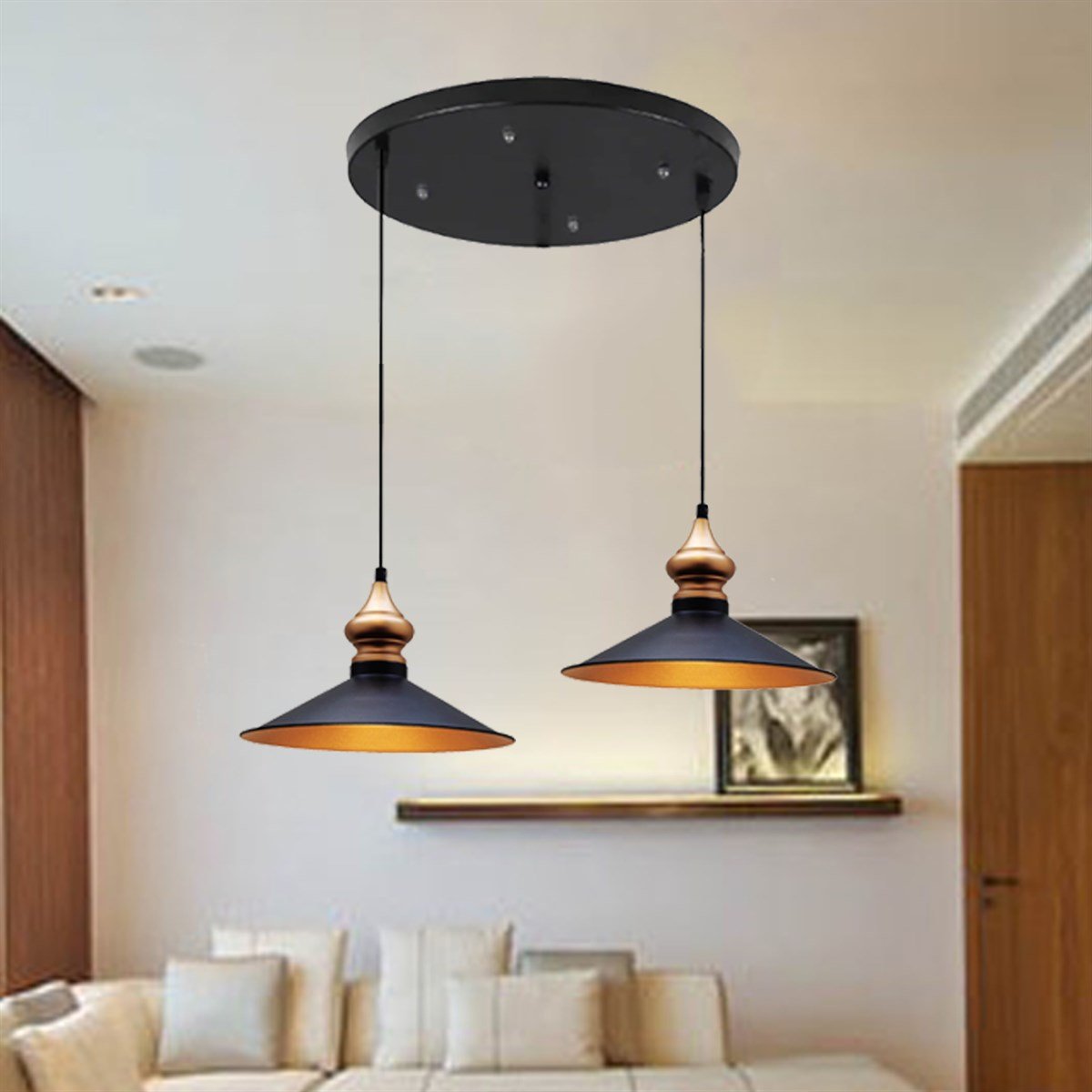 Bamyum İkili Salon Circle Siyah Avize