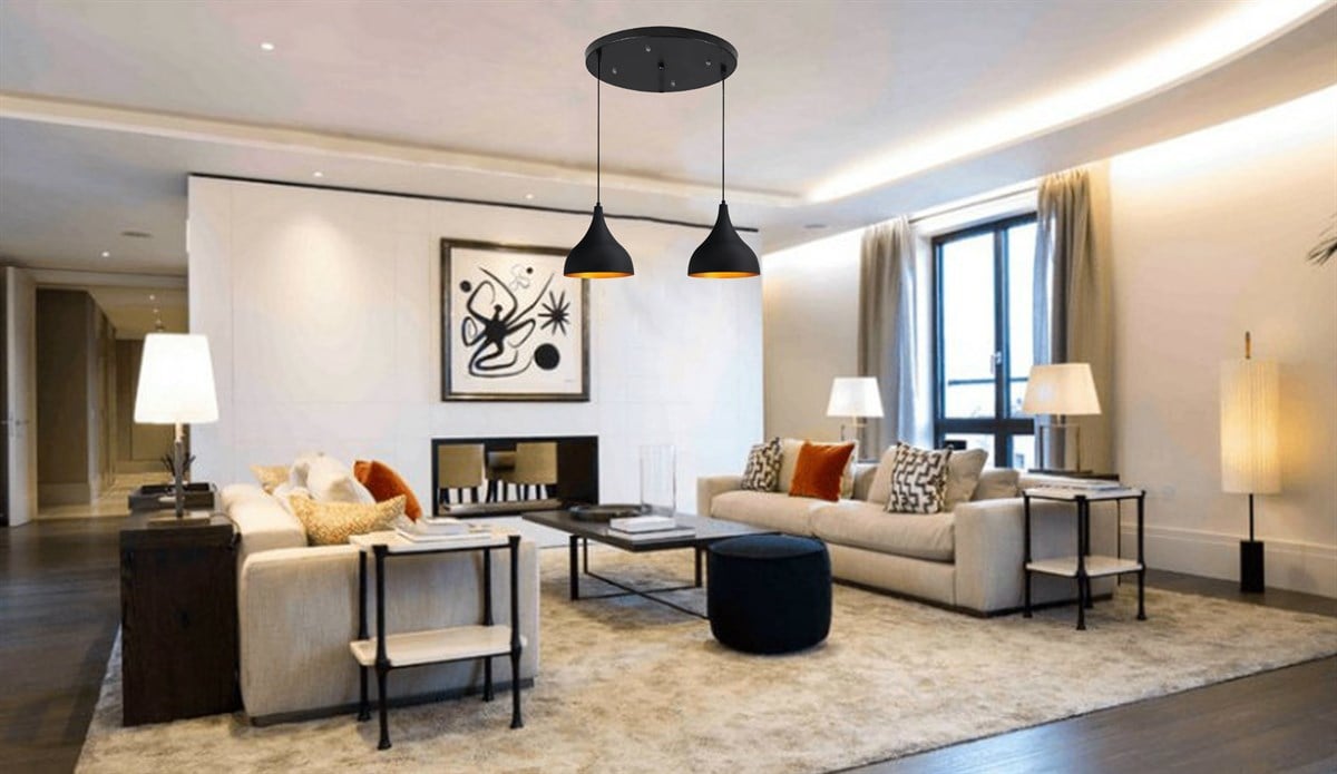 Bamyum İkili Uzun Circle Siyah Sarkıt Avize