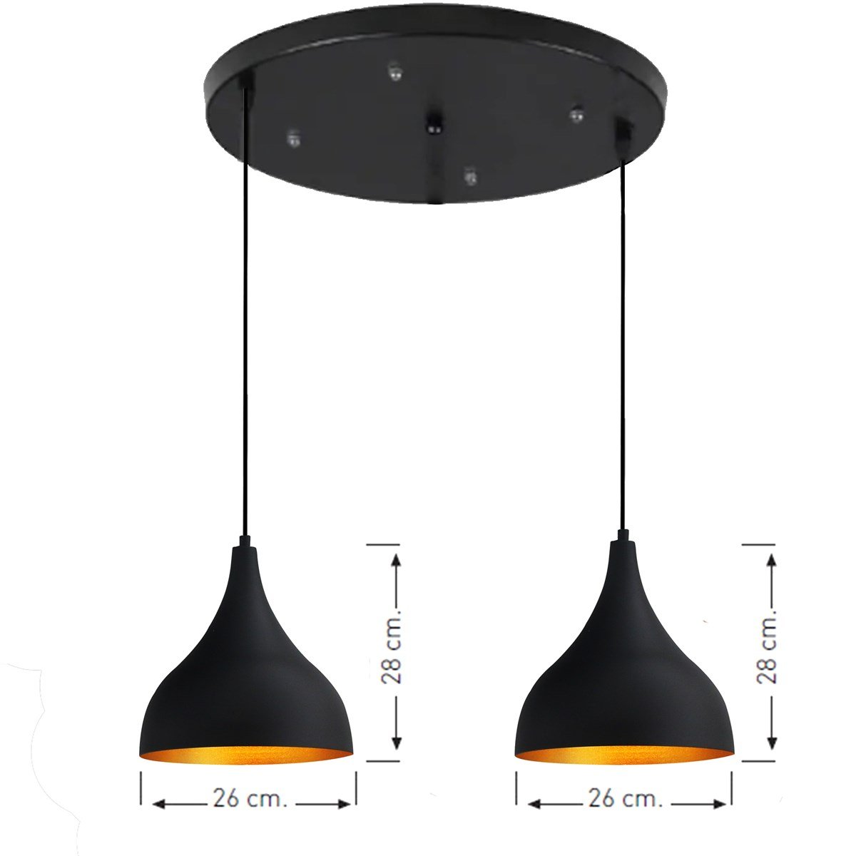 Bamyum İkili Uzun Circle Siyah Sarkıt Avize