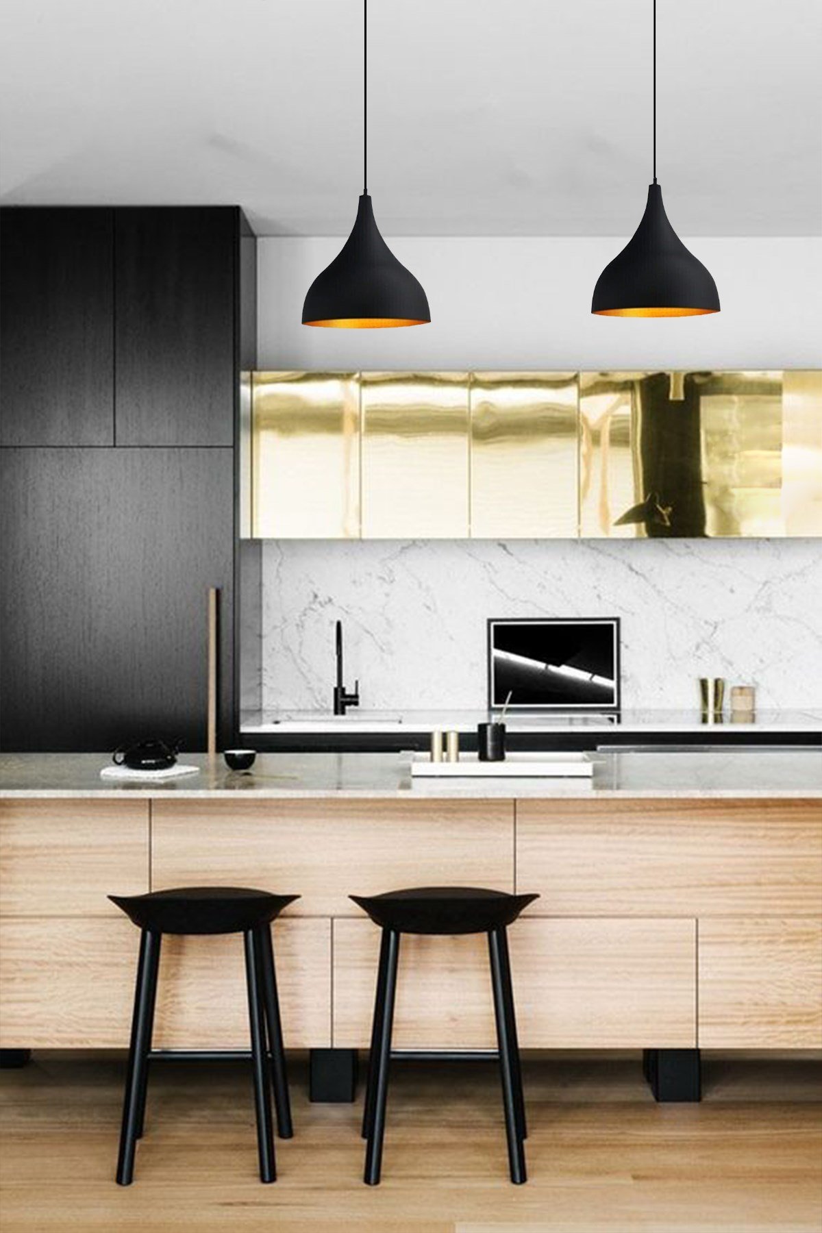 Bamyum İkili Uzun Siyah Sarkıt Avize