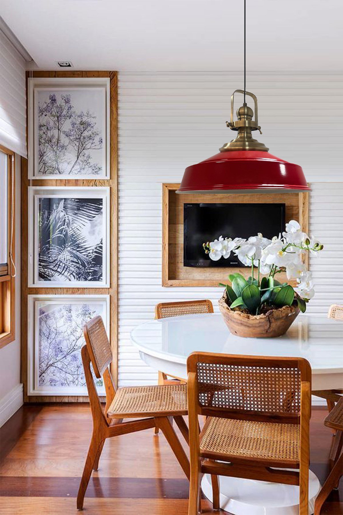 Bamyum Kırmızı Asaletli Tekli Avize Eskitme Başlık Retro Sarkıt Lamba Restoran Cafe Salon Avizeleri