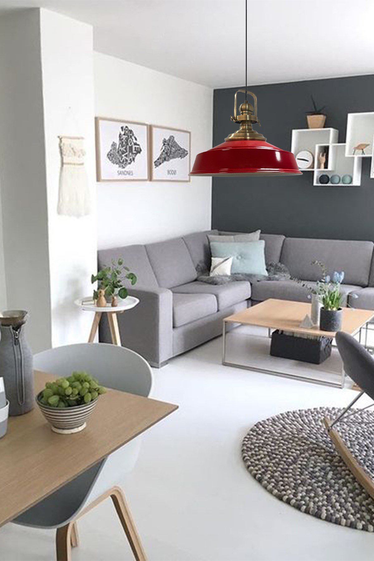 Bamyum Kırmızı Asaletli Tekli Avize Eskitme Başlık Retro Sarkıt Lamba Restoran Cafe Salon Avizeleri