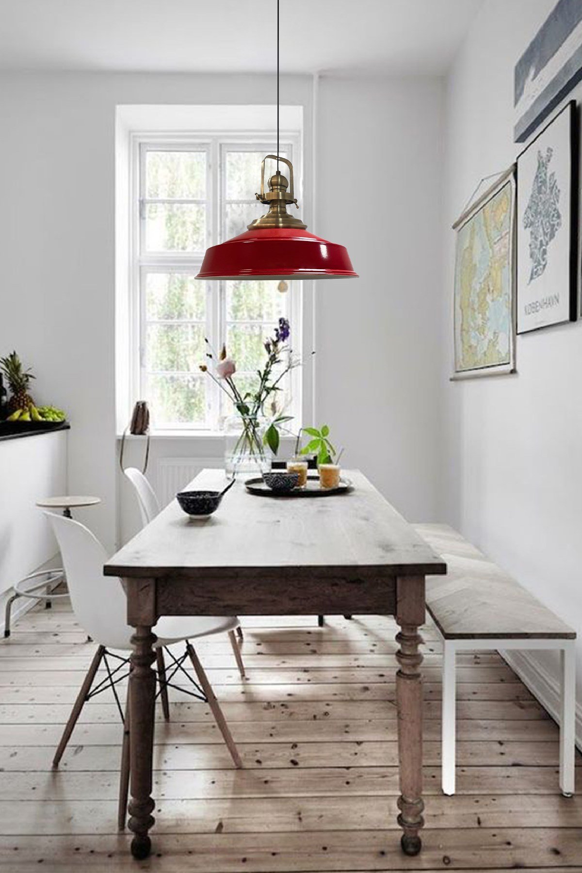 Bamyum Kırmızı Asaletli Tekli Avize Eskitme Başlık Retro Sarkıt Lamba Restoran Cafe Salon Avizeleri