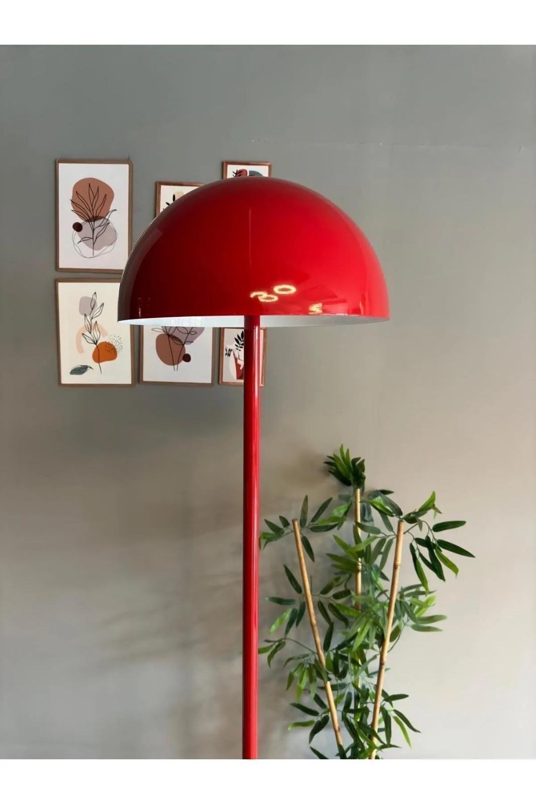 Bamyum Kırmızı Lambader Modern Dekoratif Metal Salon Hol Oturma Odası Çalışma Odası Zemin Lambası