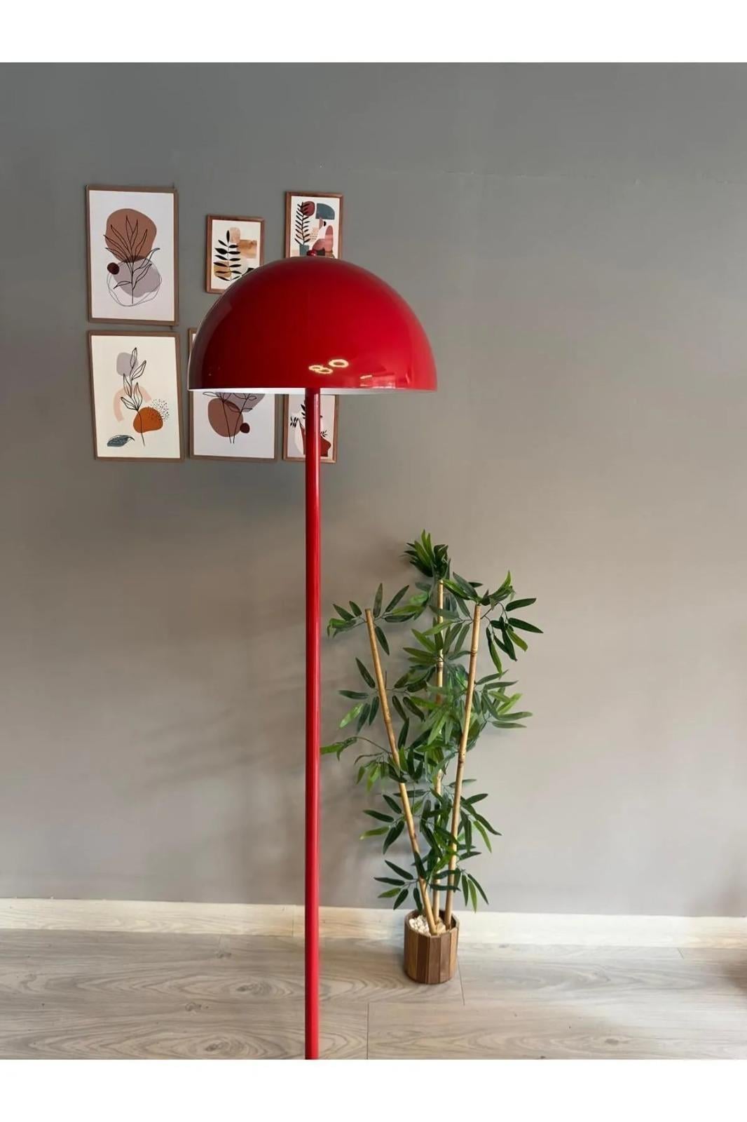 Bamyum Kırmızı Lambader Modern Dekoratif Metal Salon Hol Oturma Odası Çalışma Odası Zemin Lambası