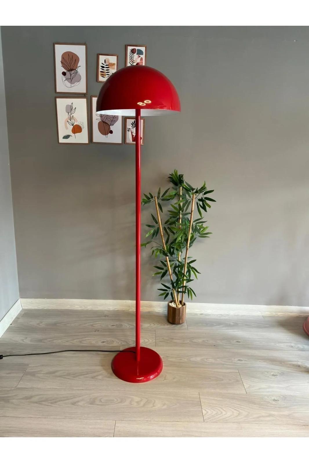 Bamyum Kırmızı Lambader Modern Dekoratif Metal Salon Hol Oturma Odası Çalışma Odası Zemin Lambası