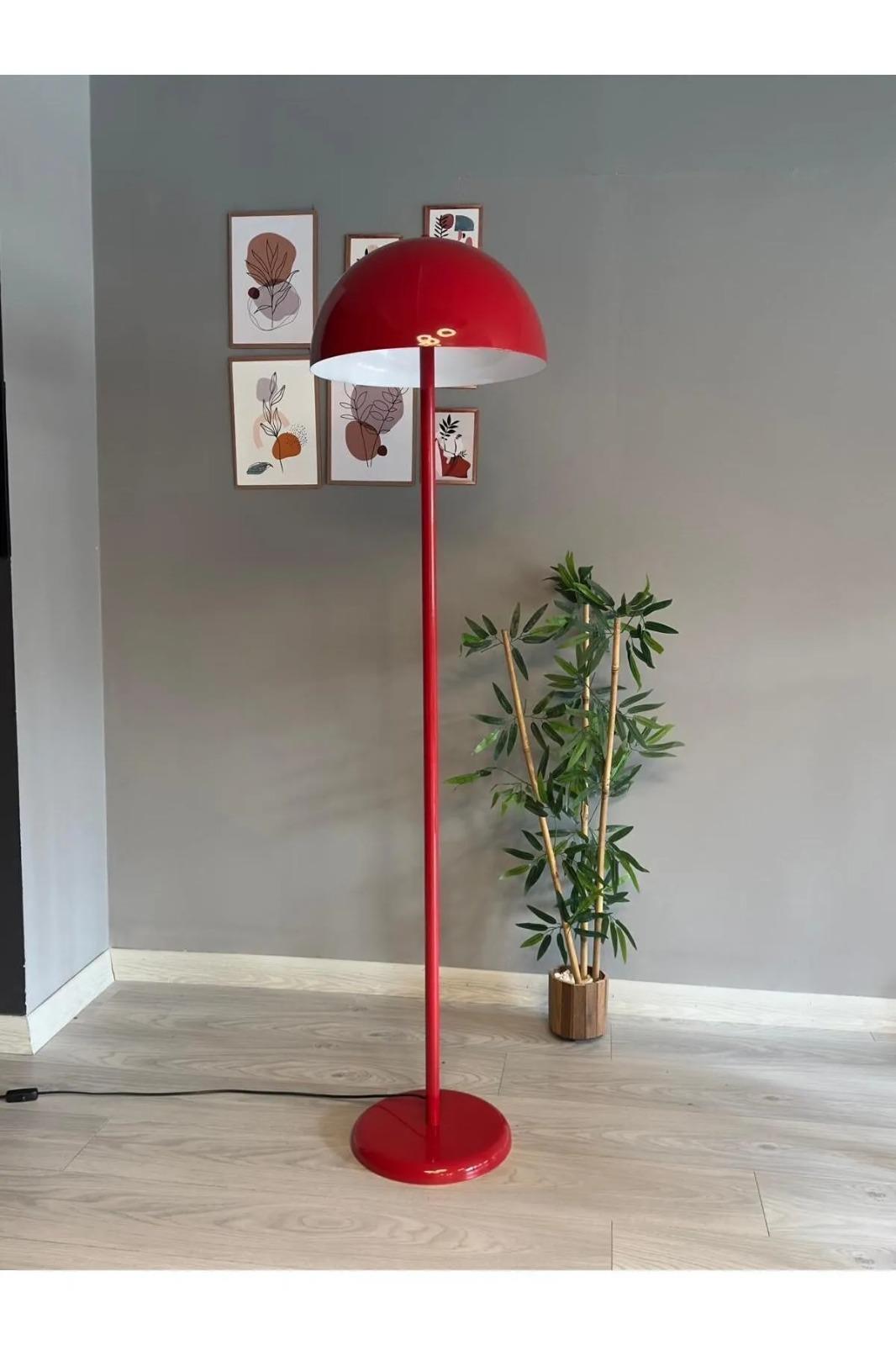 Bamyum Kırmızı Lambader Modern Dekoratif Metal Salon Hol Oturma Odası Çalışma Odası Zemin Lambası