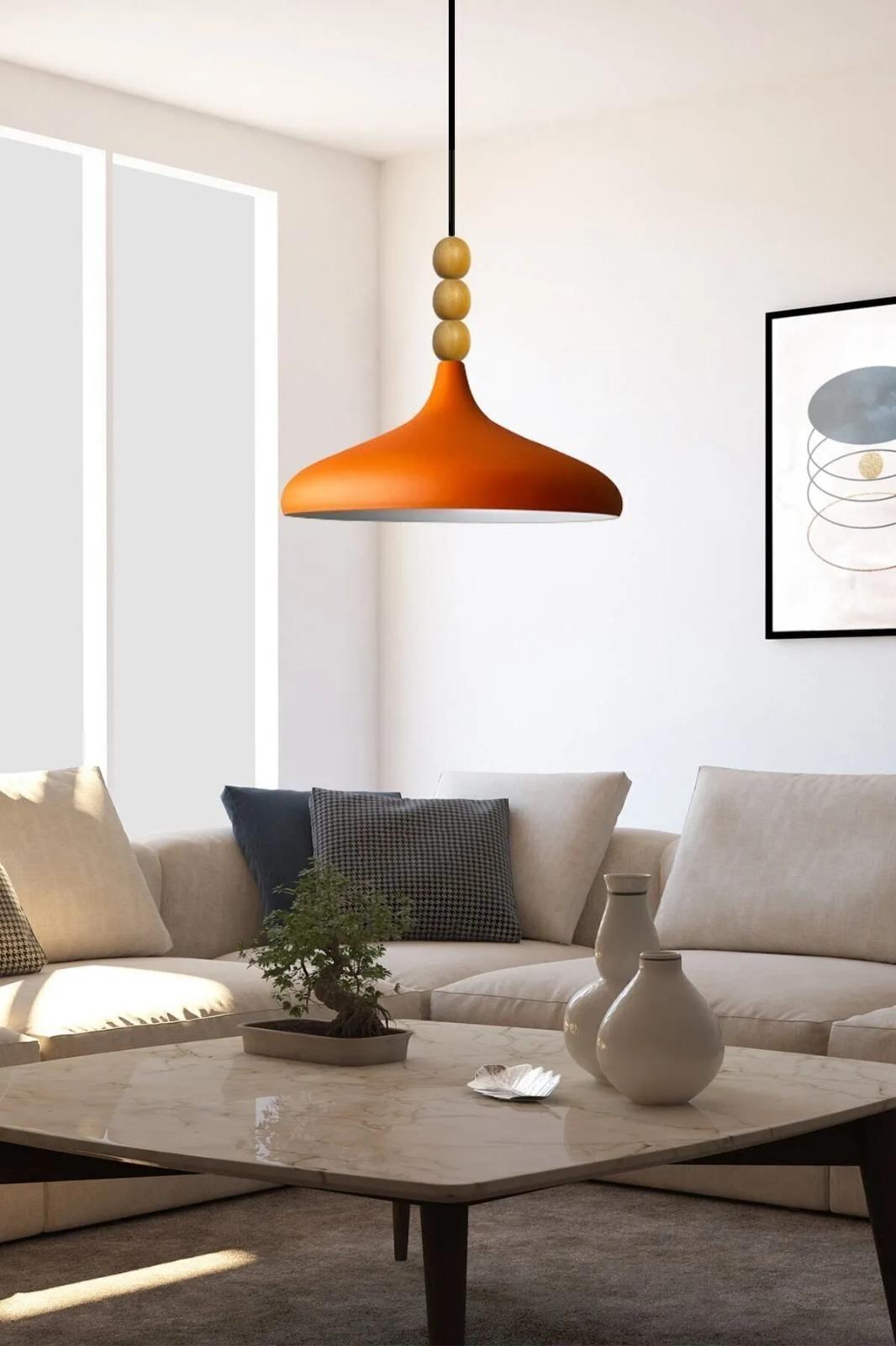 Bamyum Turuncu Champion Ahşap Boncuklu Tekli Avize Sarkıt Salon Mutfak  Cafe Butik Lamba Aydınlatma Avizeler