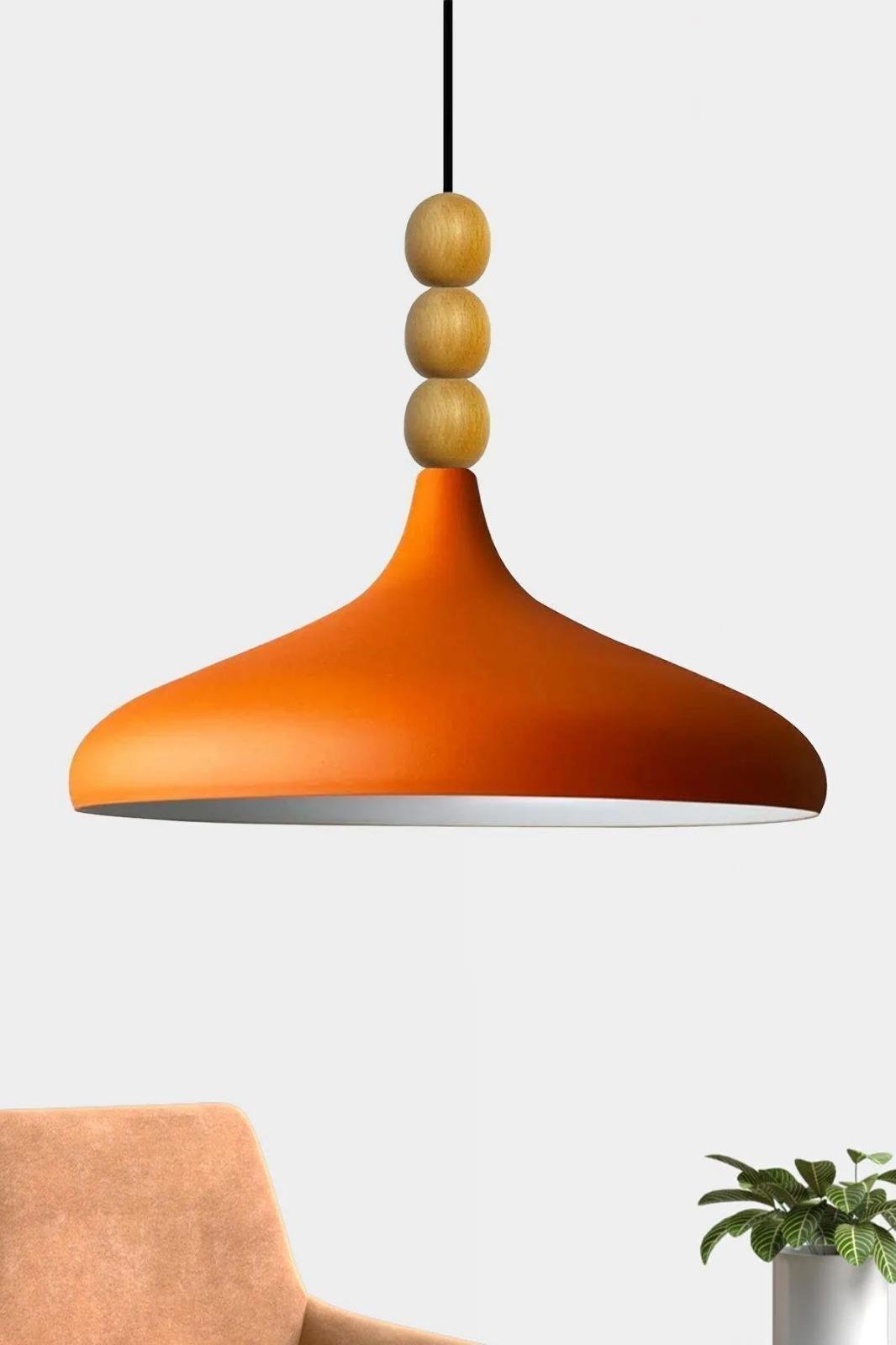 Bamyum Turuncu Champion Ahşap Boncuklu Tekli Avize Sarkıt Salon Mutfak  Cafe Butik Lamba Aydınlatma Avizeler
