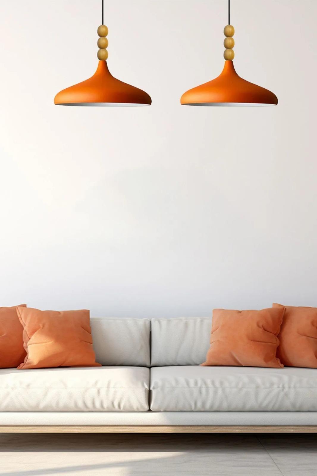 Bamyum Turuncu Champion Ahşap Boncuklu Tekli Avize Sarkıt Salon Mutfak  Cafe Butik Lamba Aydınlatma Avizeler