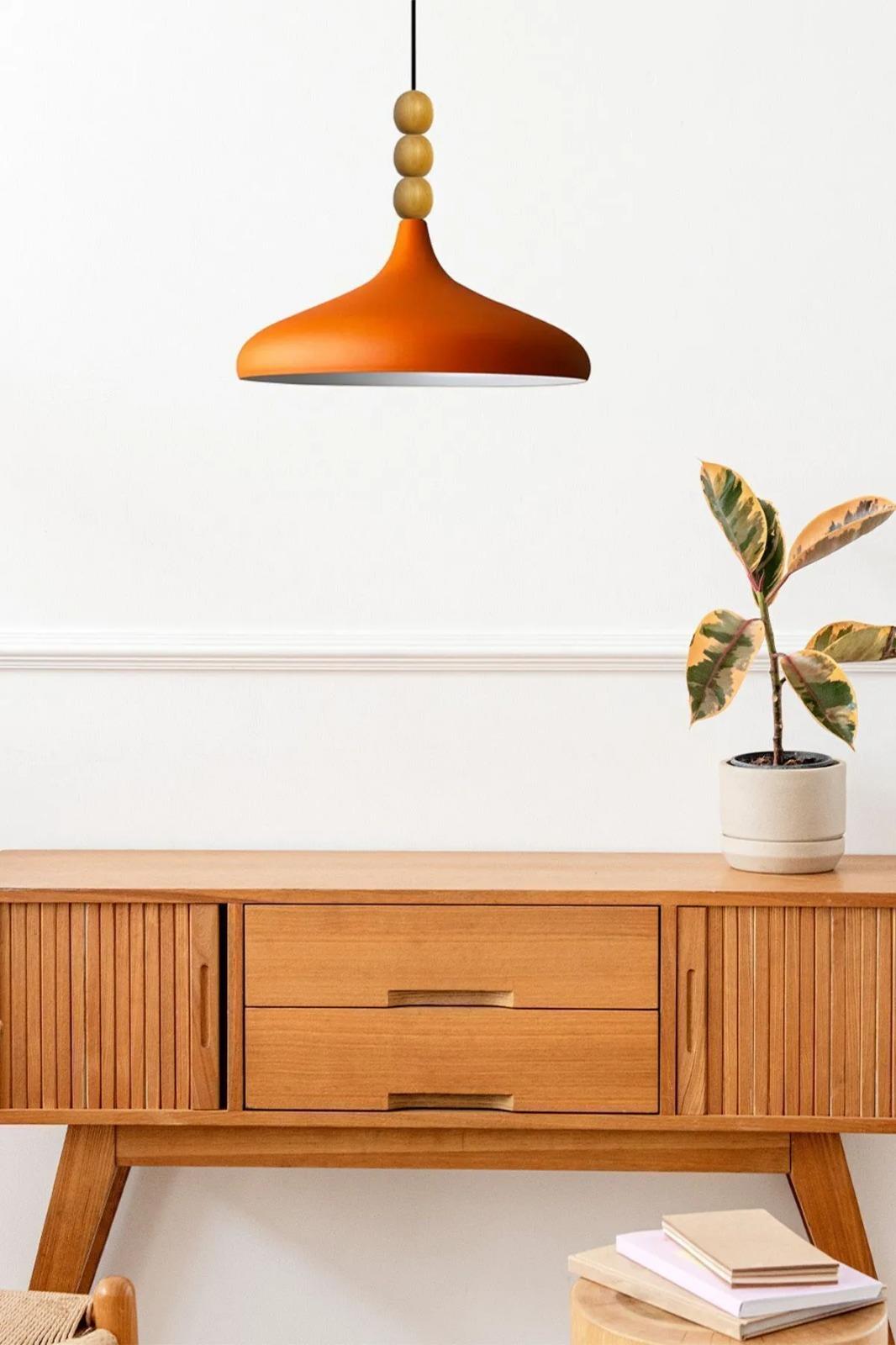 Bamyum Turuncu Champion Ahşap Boncuklu Tekli Avize Sarkıt Salon Mutfak  Cafe Butik Lamba Aydınlatma Avizeler