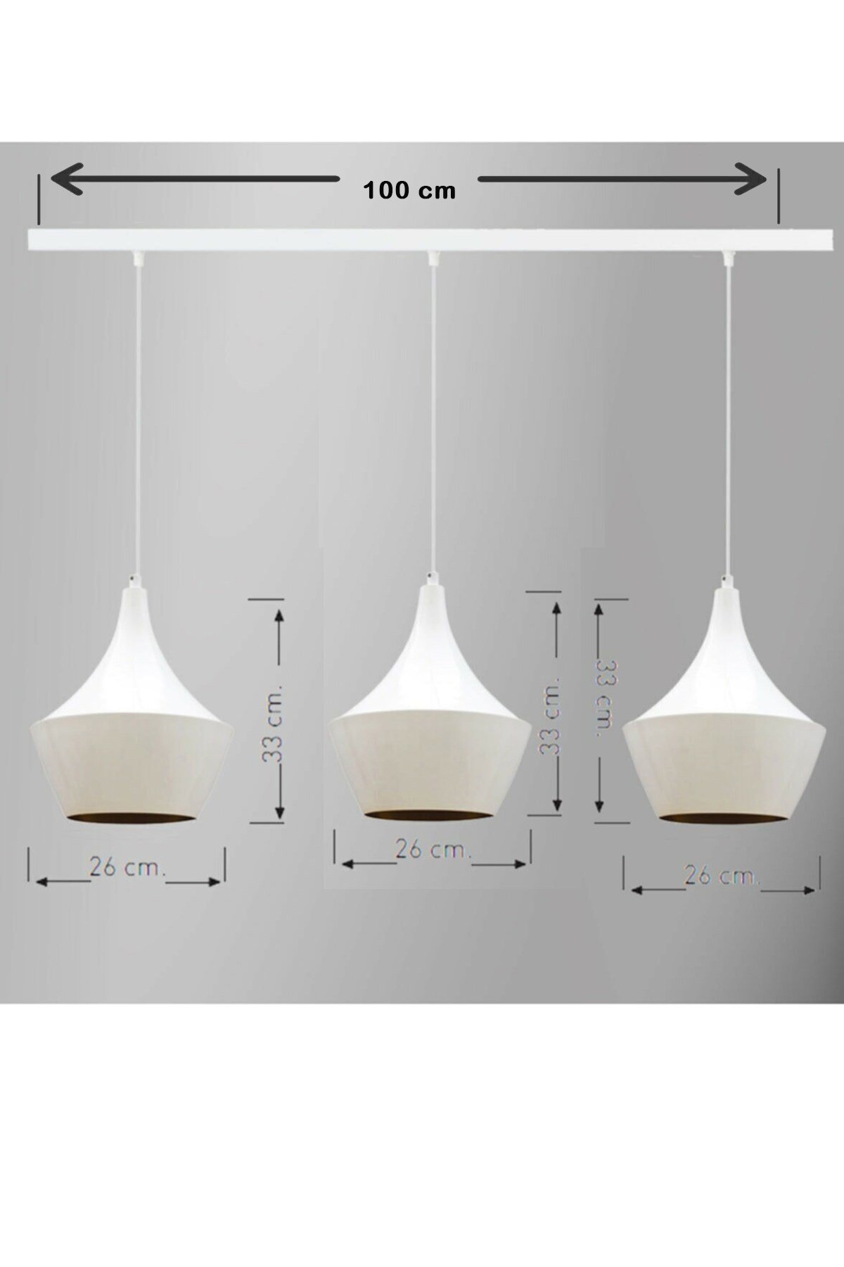 Bamyum Üçlü Bombeli Beyaz Sarkıt Avize