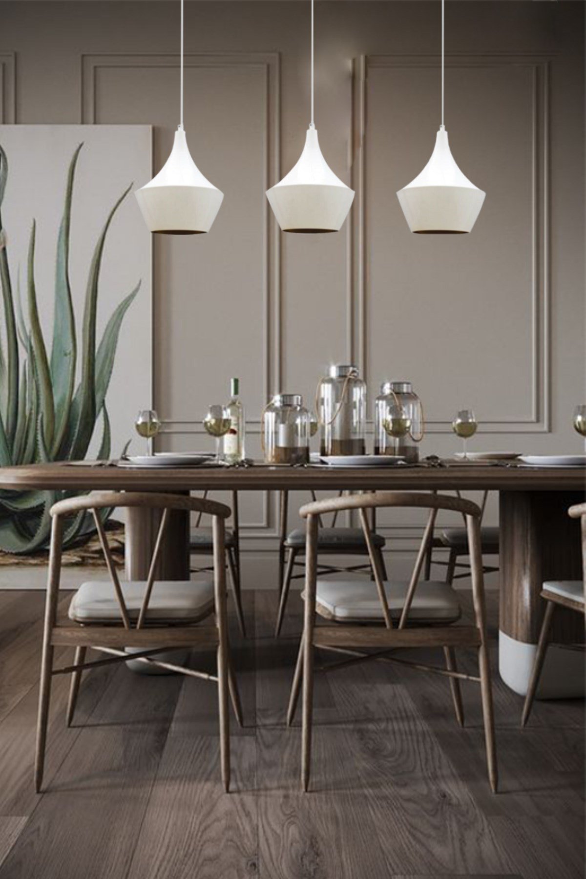 Bamyum Üçlü Bombeli Beyaz Sarkıt Avize