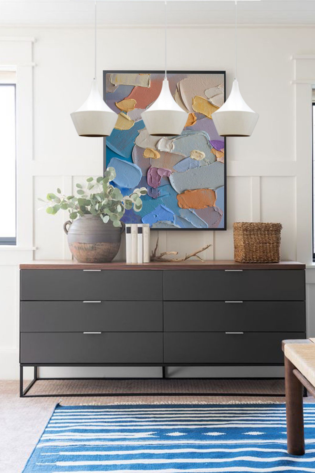 Bamyum Üçlü Bombeli Beyaz Sarkıt Avize