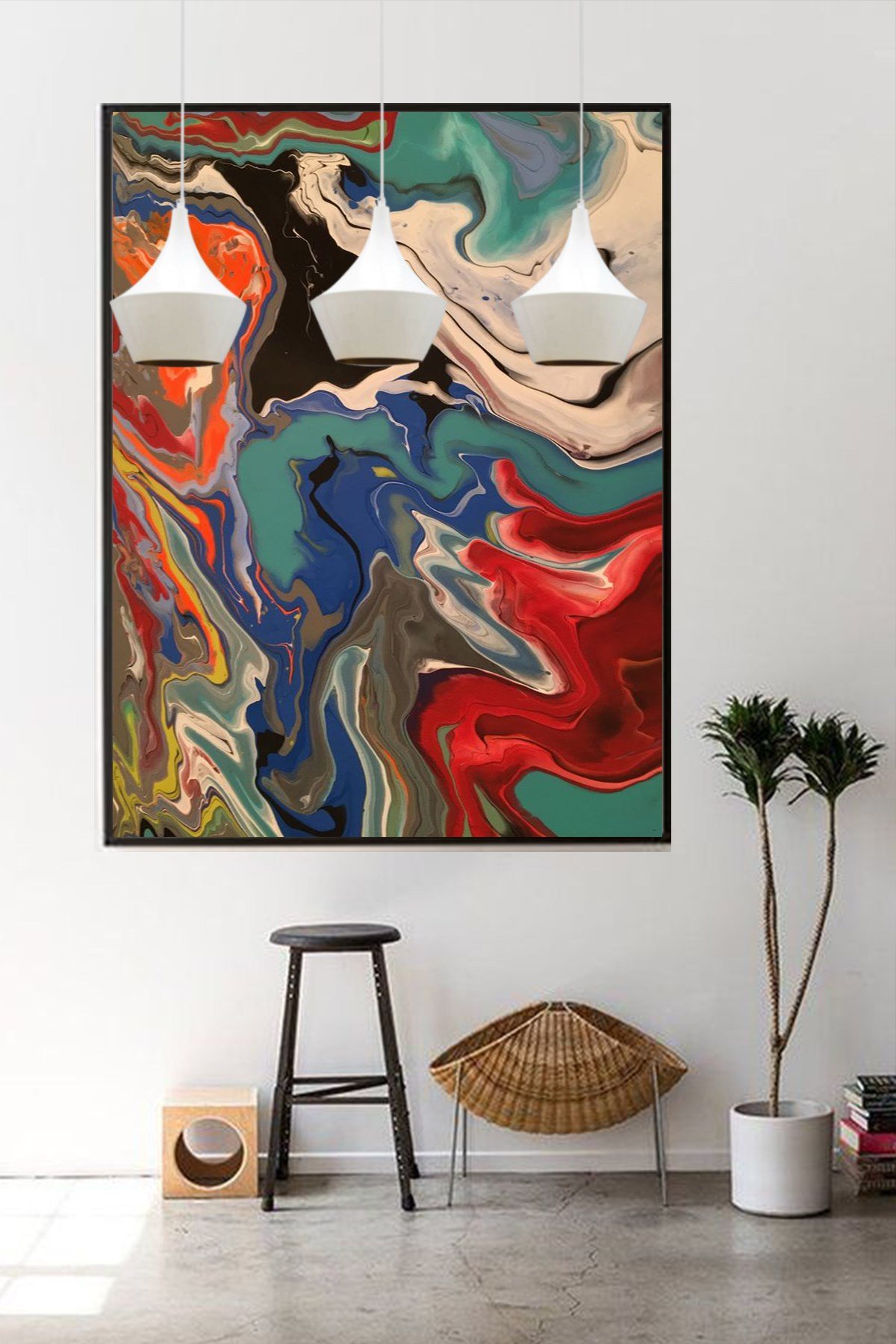 Bamyum Üçlü Bombeli Beyaz Sarkıt Avize