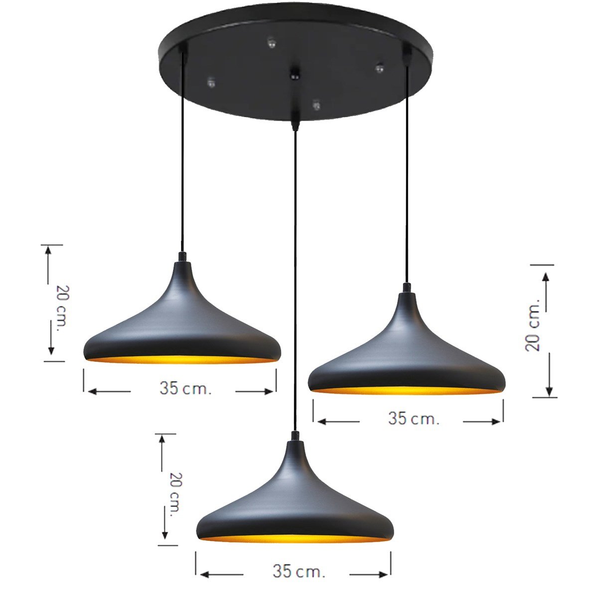 Bamyum Üçlü Champion Siyah Avize