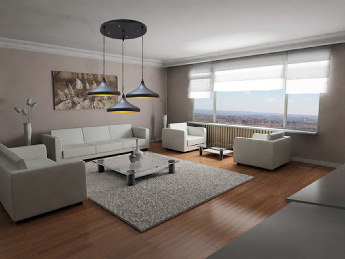 Bamyum Üçlü Champion Siyah Avize