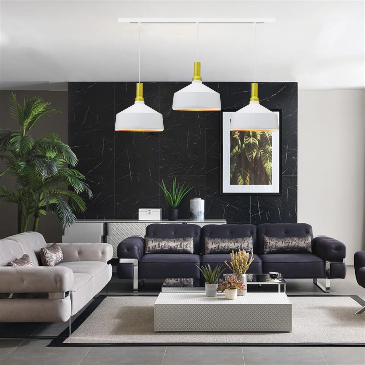 Bamyum Üçlü Geniş Beyaz Avize