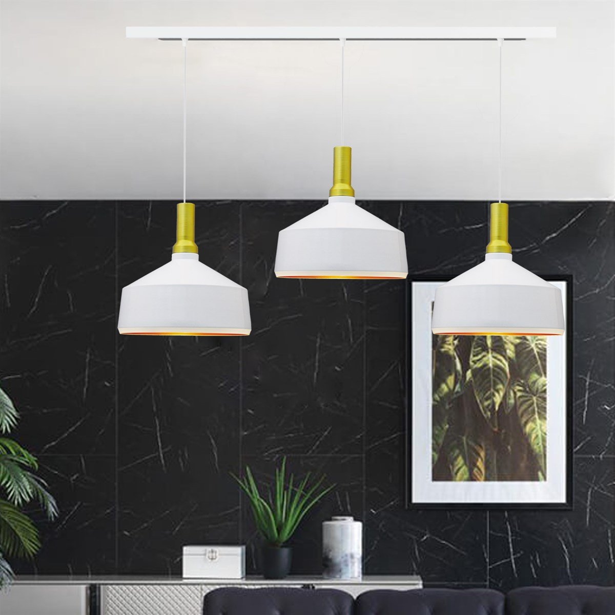 Bamyum Üçlü Geniş Beyaz Avize