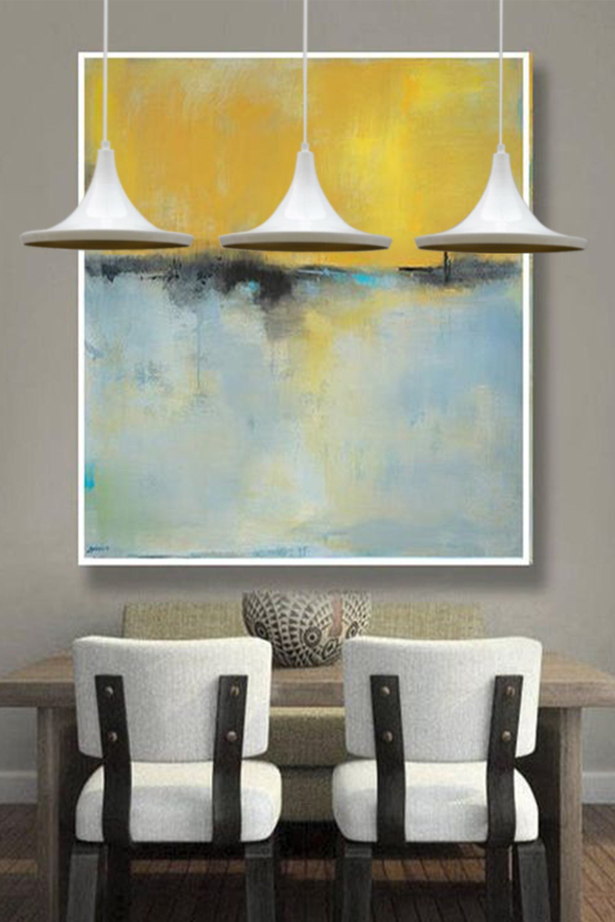 Bamyum Üçlü Geniş Beyaz Sarkıt Avize