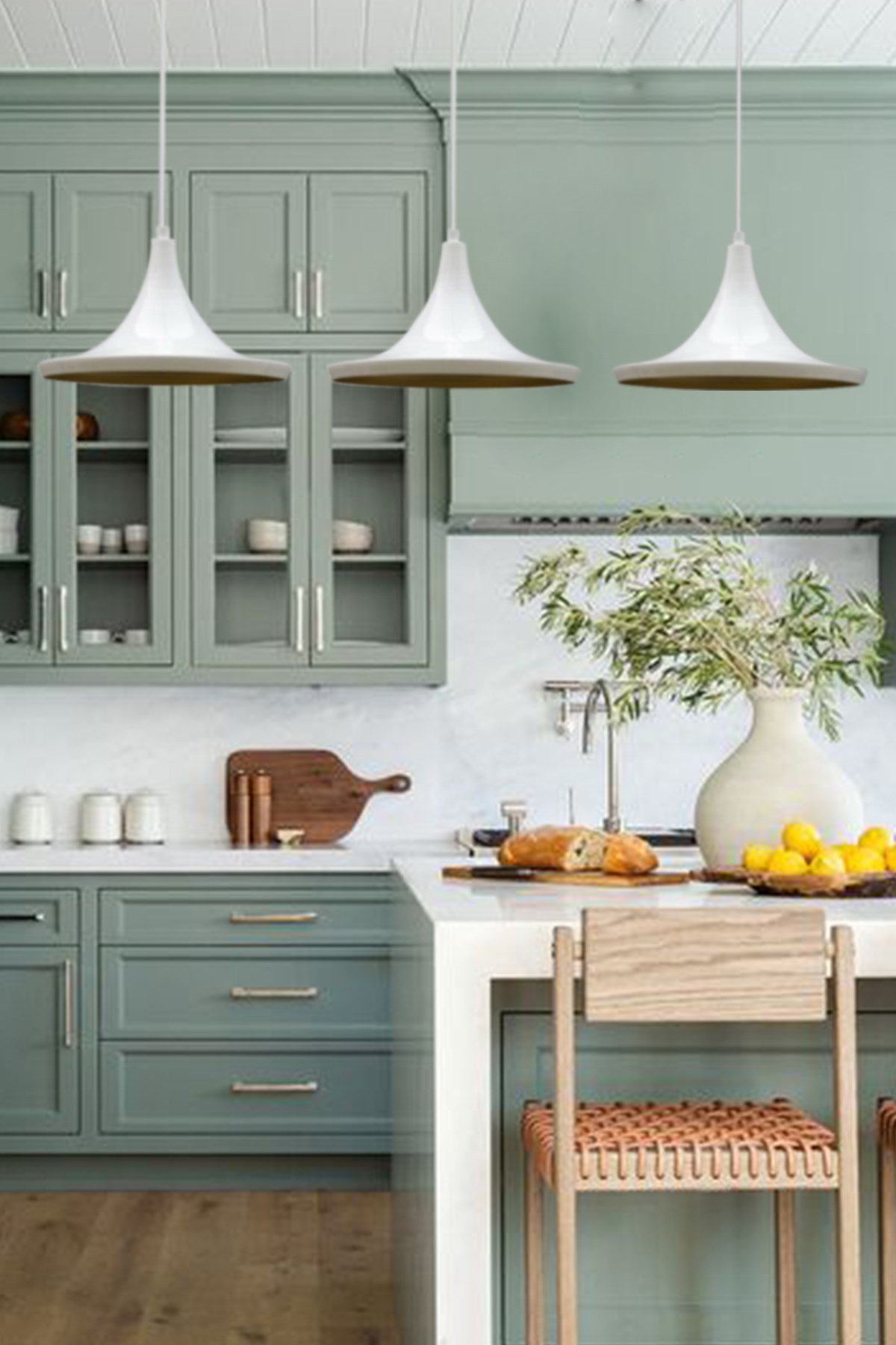 Bamyum Üçlü Geniş Beyaz Sarkıt Avize