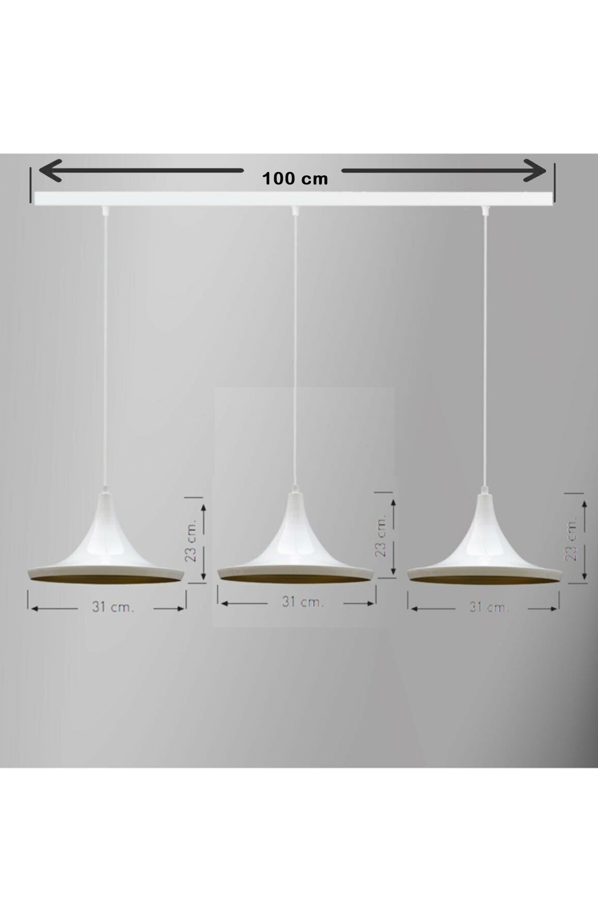 Bamyum Üçlü Geniş Beyaz Sarkıt Avize