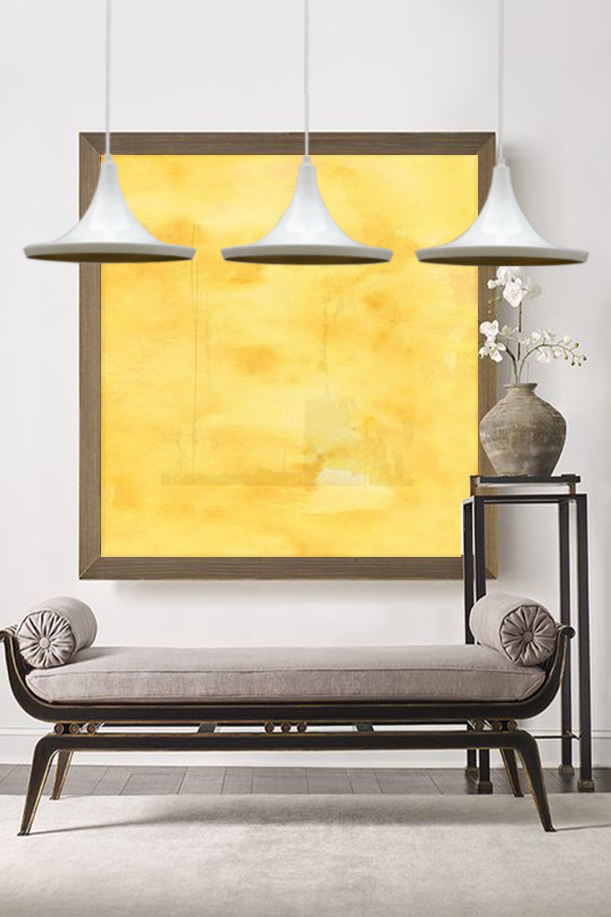 Bamyum Üçlü Geniş Beyaz Sarkıt Avize