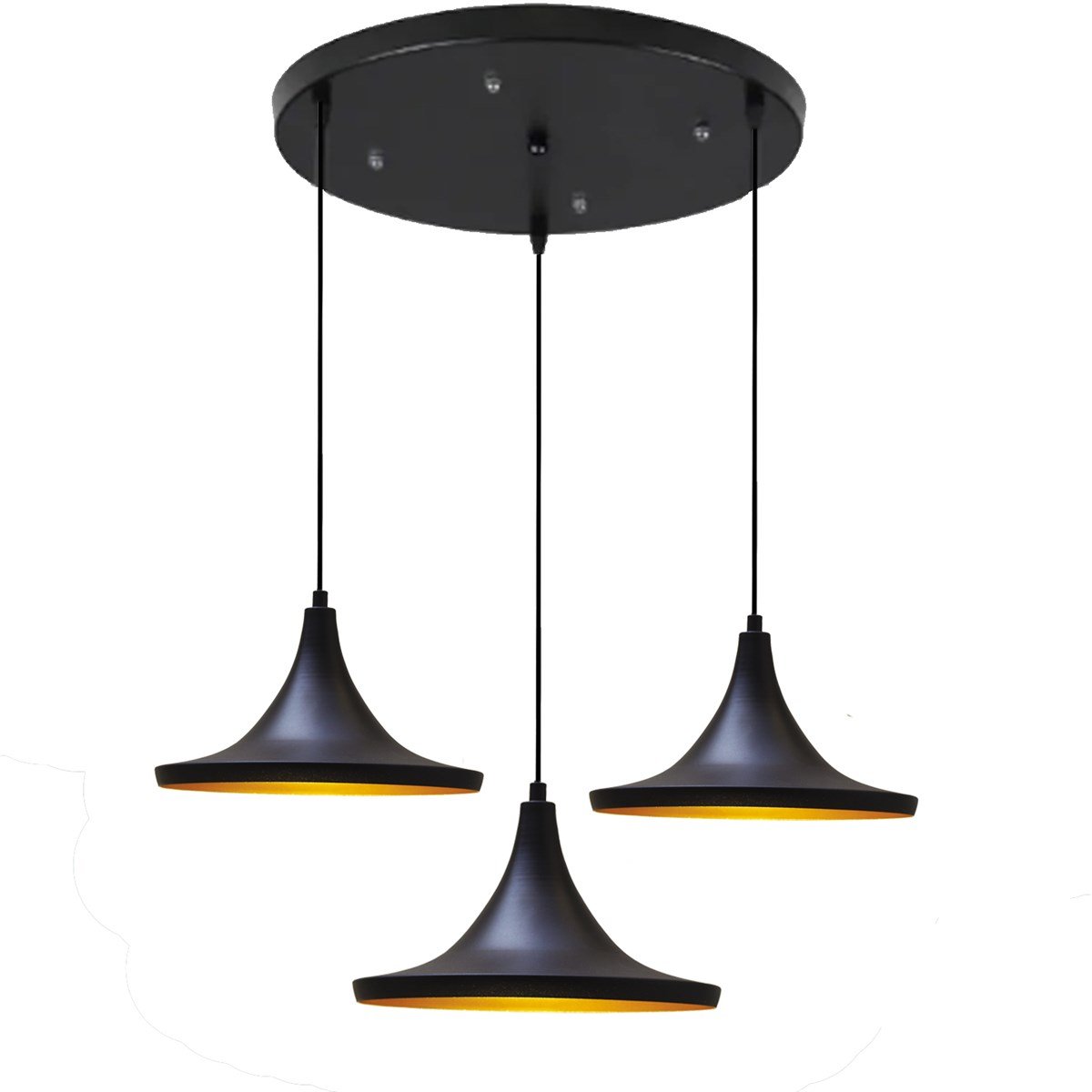 Bamyum Üçlü Geniş Circle Siyah Sarkıt Avize