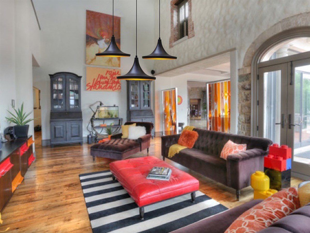 Bamyum Üçlü Geniş Circle Siyah Sarkıt Avize