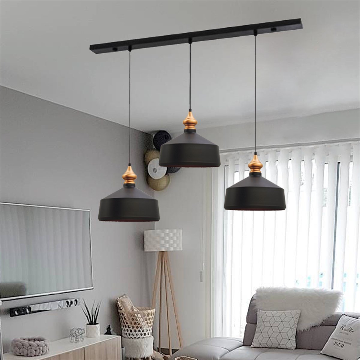 Bamyum Üçlü Köşeli Siyah Avize