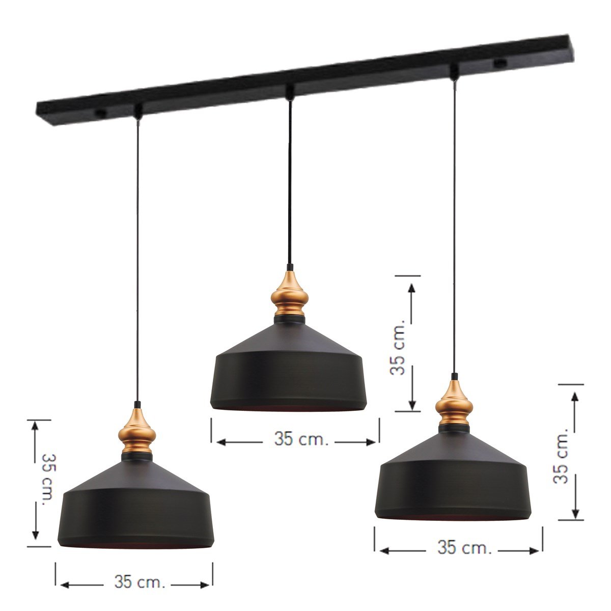 Bamyum Üçlü Köşeli Siyah Avize