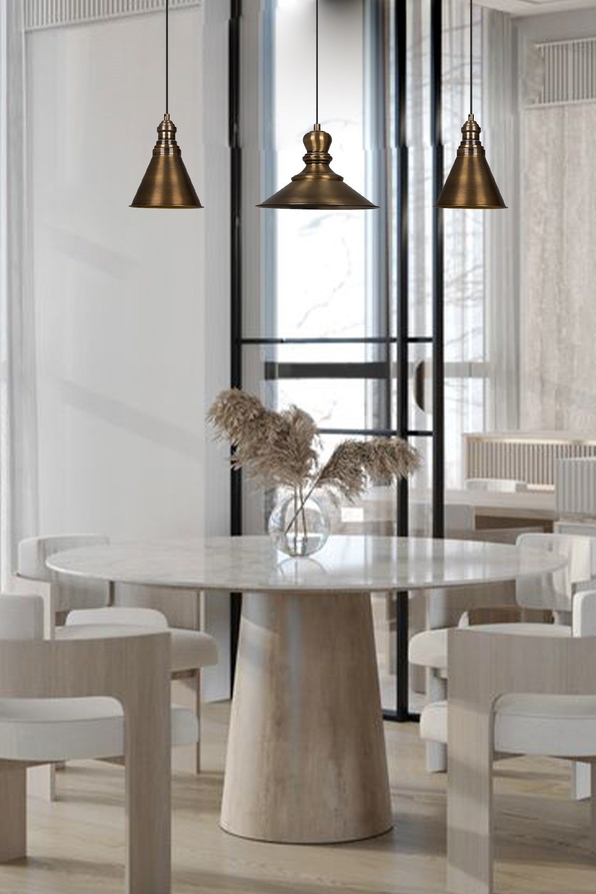 Bamyum Üçlü Lima Eskitme Rengi Metal Sarkıt Avize  Lamba Rustik Vintage Iç Mekan Ofis Cafe