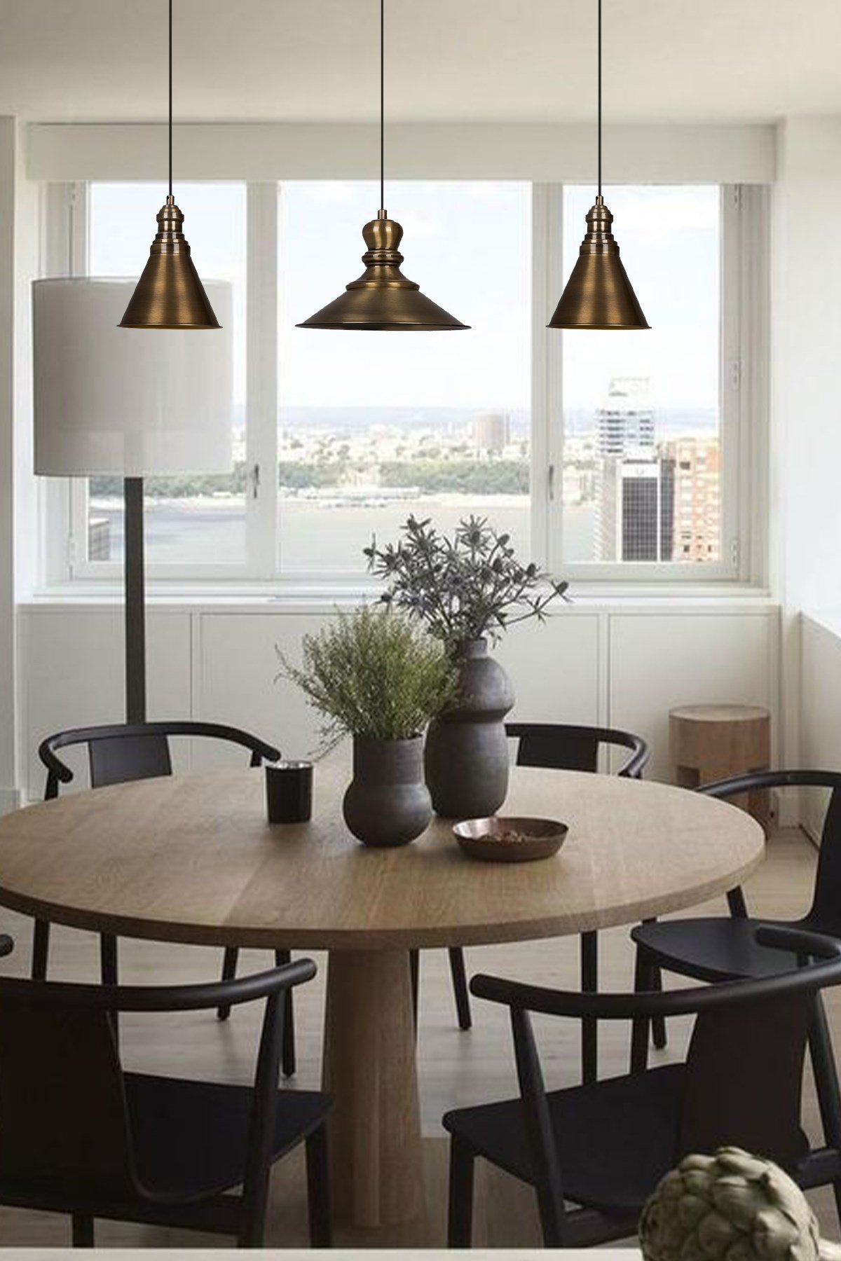 Bamyum Üçlü Lima Eskitme Rengi Metal Sarkıt Avize  Lamba Rustik Vintage Iç Mekan Ofis Cafe