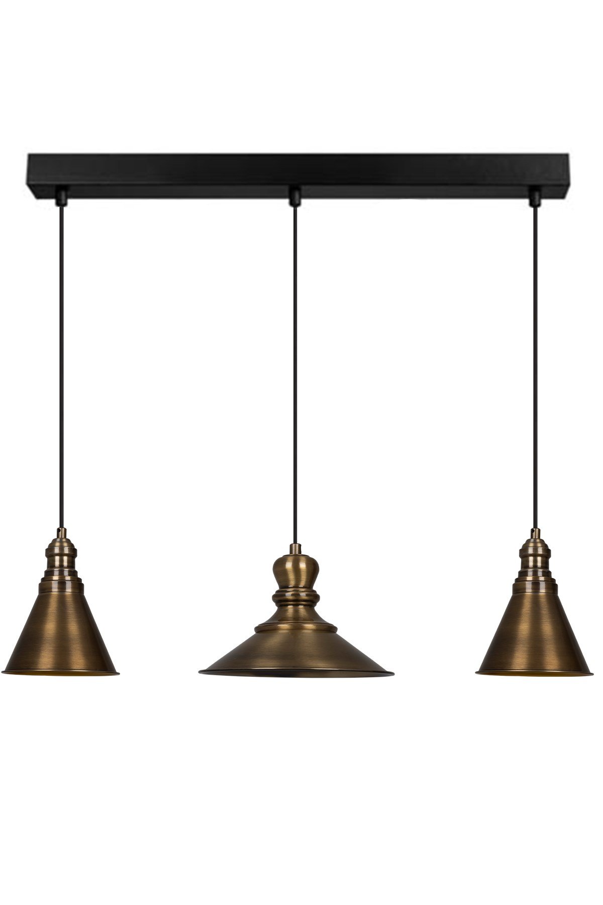 Bamyum Üçlü Lima Eskitme Rengi Metal Sarkıt Avize  Lamba Rustik Vintage Iç Mekan Ofis Cafe