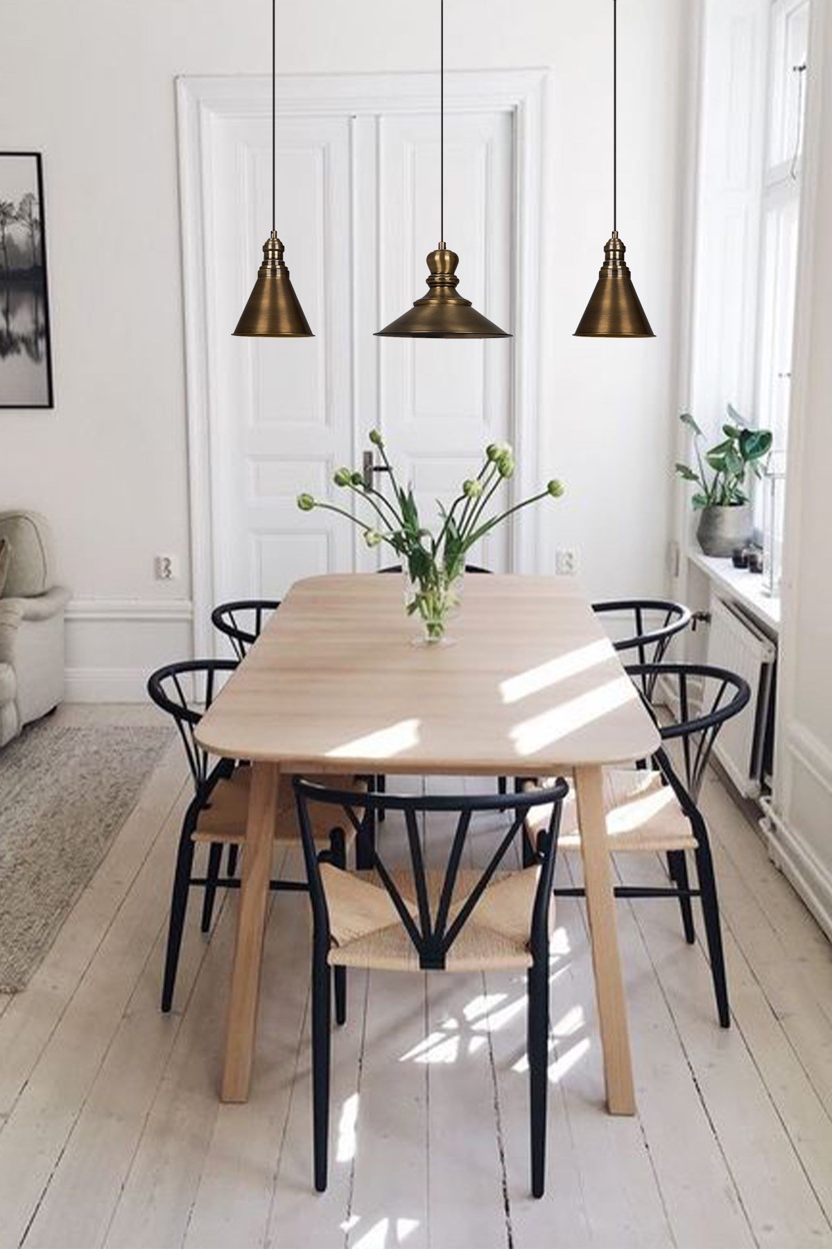 Bamyum Üçlü Lima Eskitme Rengi Metal Sarkıt Avize  Lamba Rustik Vintage Iç Mekan Ofis Cafe