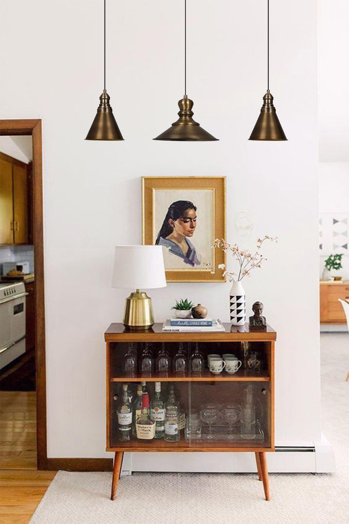 Bamyum Üçlü Lima Eskitme Rengi Metal Sarkıt Avize  Lamba Rustik Vintage Iç Mekan Ofis Cafe